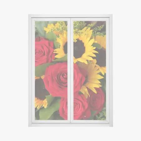 Sticker pour vitres et fenêtres bouquet de roses rouges et tournesols éclatants – Wallnifity®