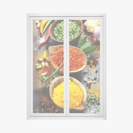 Sticker pour vitres et fenêtres composition d'épices colorées sur bois – Wallnifity®