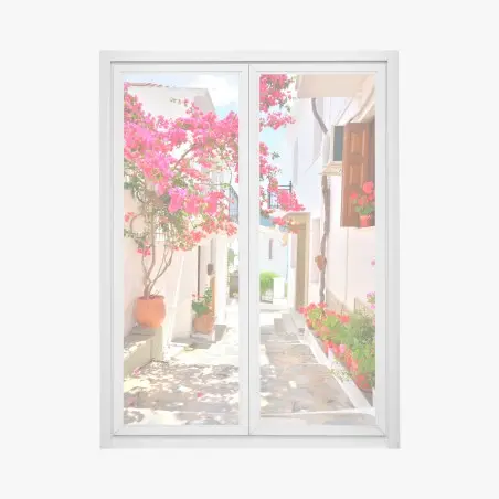 Sticker pour vitres et fenêtres ruelle fleurie au charme méditerranéen – Wallnifity®