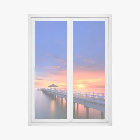 Sticker pour vitres et fenêtres jetée en bois au lever du soleil – Wallnifity®