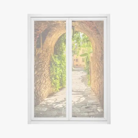 Sticker pour vitres et fenêtres ruelle médiévale verdoyante en Toscane – Wallnifity®