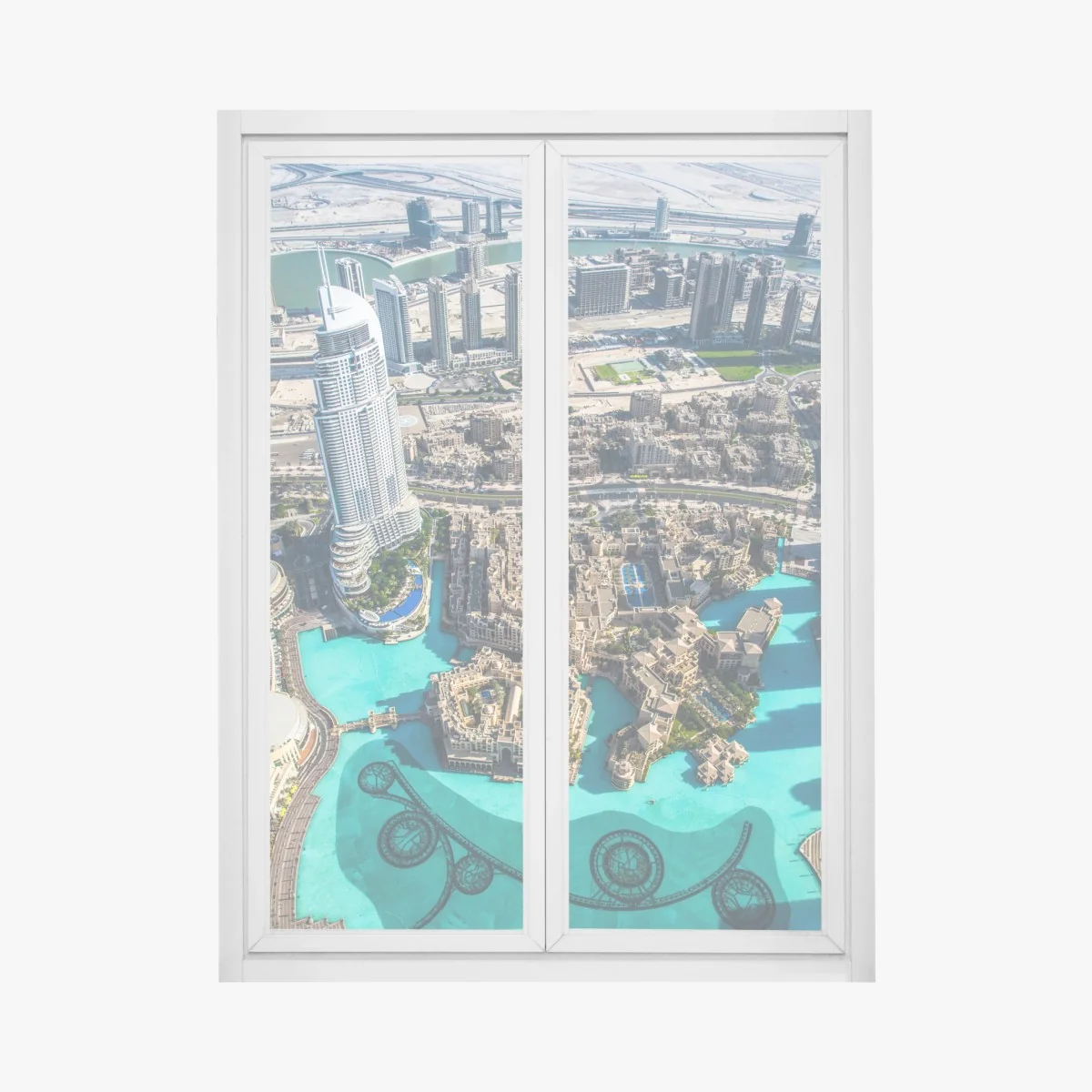 Sticker pour vitres et fenêtres vue aérienne de Dubaï et du lac urbain – Wallnifity® Sticker pour vitres et fenêtres vue aérienne de Dubaï et du lac urbain – Wallnifity®