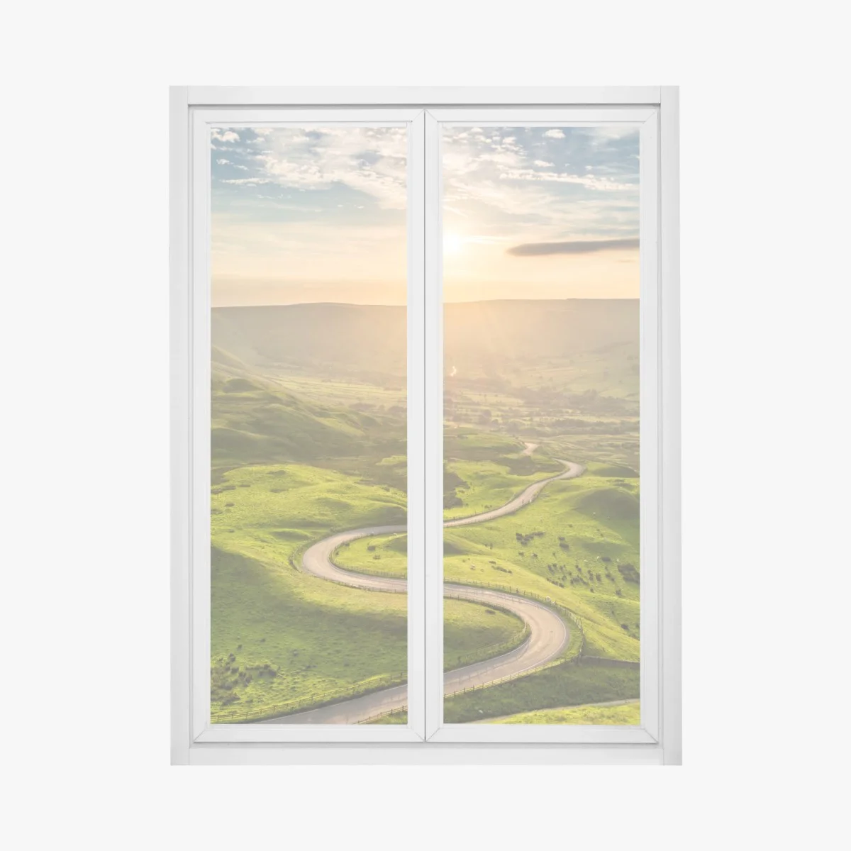 Sticker pour vitres et fenêtres route sinueuse dans les collines verdoyantes au soleil couchant – Wallnifity® Sticker pour vitres et fenêtres route sinueuse dans les collines verdoyantes au soleil couchant – Wallnifity®