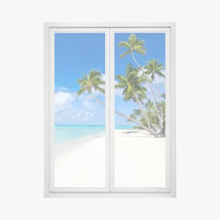 Sticker pour vitres et fenêtres paradis tropical de palmiers et plage immaculée – Wallnifity®