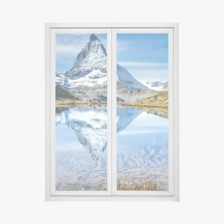 Sticker pour vitres et fenêtres reflet du Cervin dans un lac alpin – Wallnifity®