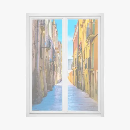 Sticker pour vitres et fenêtres ruelle méditerranéenne aux couleurs vives – Wallnifity®