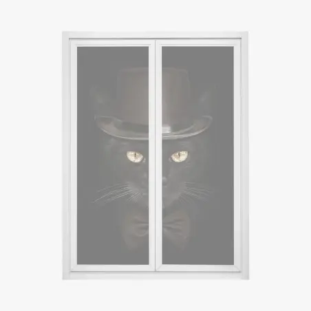 Sticker pour vitres et fenêtres chat élégant au chapeau haut-de-forme et nœud papillon – Wallnifity®