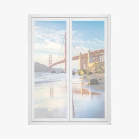 Sticker pour vitres et fenêtres reflets du Golden Gate au coucher de soleil à San Francisco – Wallnifity®