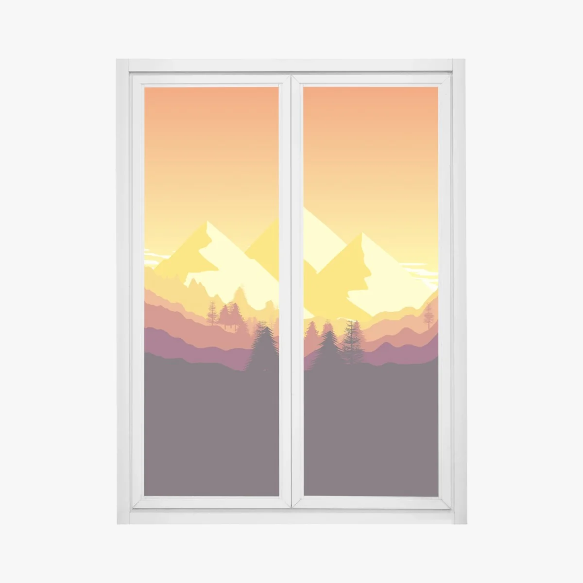 Sticker pour vitres et fenêtres crépuscule doré sur les montagnes stylisées – Wallnifity® Sticker pour vitres et fenêtres crépuscule doré sur les montagnes stylisées – Wallnifity®