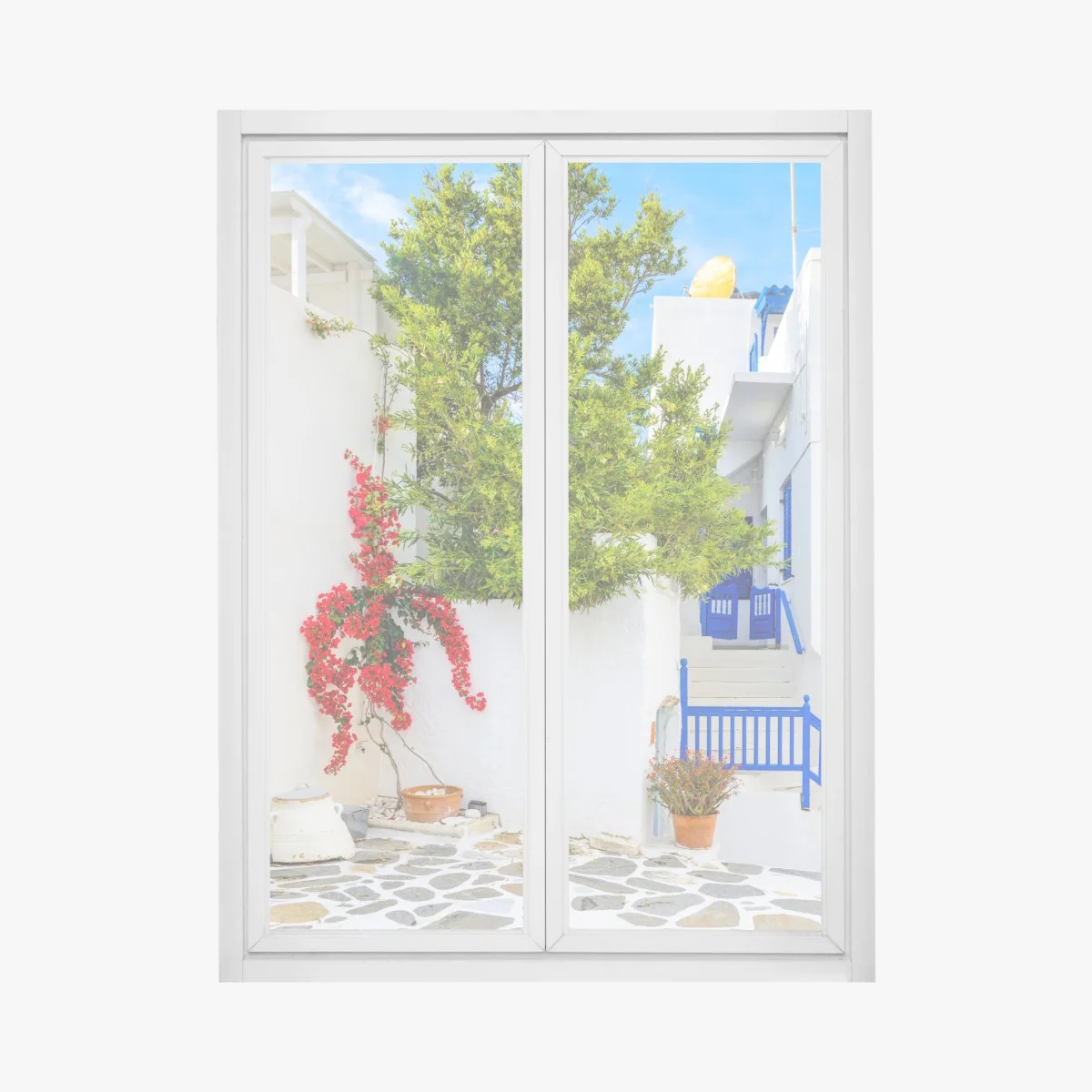 Sticker pour vitres et fenêtres ruelle méditerranéenne aux couleurs vives – Wallnifity® Sticker pour vitres et fenêtres ruelle méditerranéenne aux couleurs vives – Wallnifity®