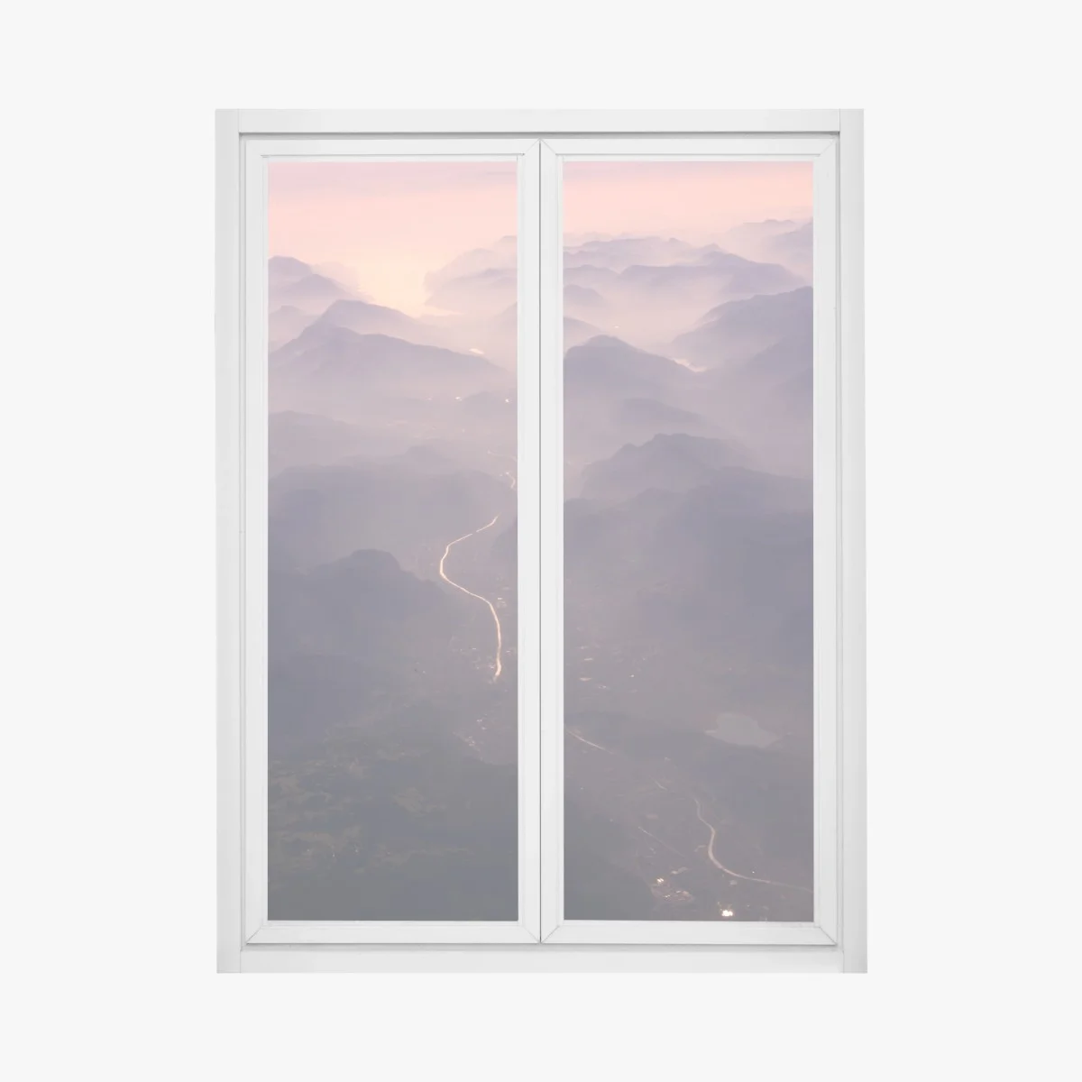 Sticker pour vitres et fenêtres paysage brumeux de montagnes et rivière au crépuscule – Wallnifity® Sticker pour vitres et fenêtres paysage brumeux de montagnes et rivière au crépuscule – Wallnifity®