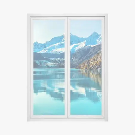 Sticker pour vitres et fenêtres reflets d'un glacier et sommet enneigé – Wallnifity®