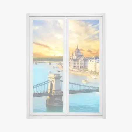Sticker pour vitres et fenêtres coucher de soleil sur le parlement de Budapest – Wallnifity®