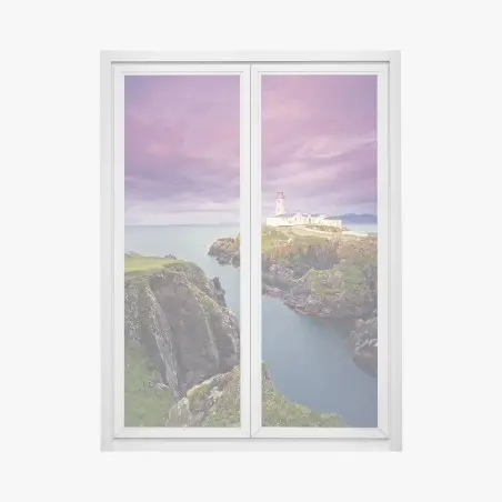 Sticker pour vitres et fenêtres phare au crépuscule sur falaise – Wallnifity®