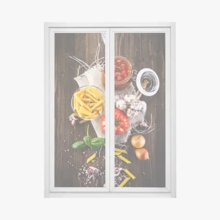 Sticker pour vitres et fenêtres composition culinaire rustique aux tomates et pâtes – Wallnifity®
