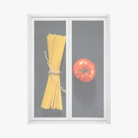 Sticker pour vitres et fenêtres composition de spaghetti et tomate sur fond noir – Wallnifity®
