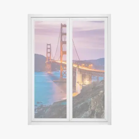 Sticker pour vitres et fenêtres vue emblématique du Golden Gate au crépuscule – Wallnifity®