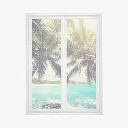 Sticker pour vitres et fenêtres paradis des cocotiers au bord de l'océan – Wallnifity®