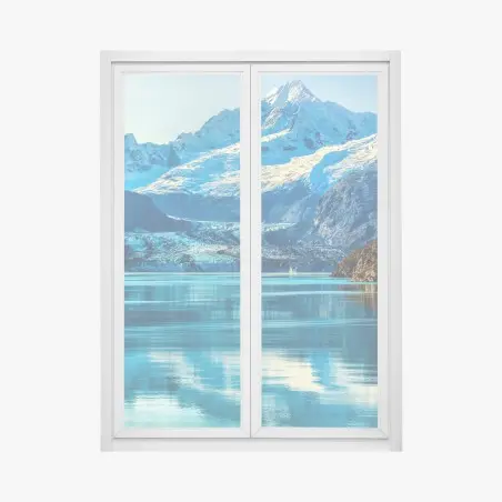 Sticker pour vitres et fenêtres panorama alpin : glacier et reflets turquoise – Wallnifity®