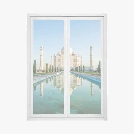 Sticker pour vitres et fenêtres reflet symétrique du Taj Mahal au lever du soleil – Wallnifity®