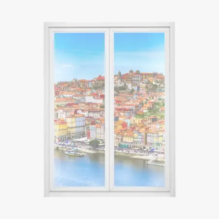 Sticker pour vitres et fenêtres panorama coloré de Porto au bord du fleuve – Wallnifity®