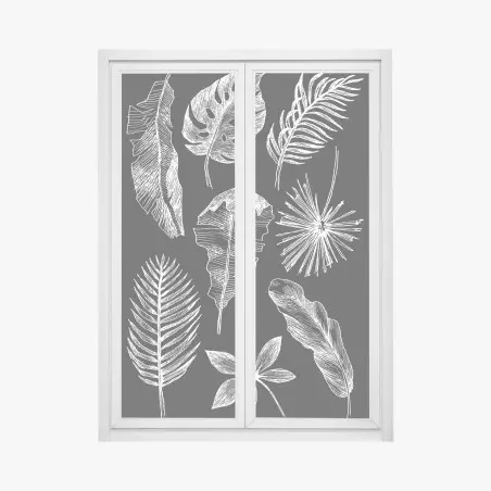Sticker pour vitres et fenêtres motifs de feuilles tropicales en croquis blanc et noir – Wallnifity®