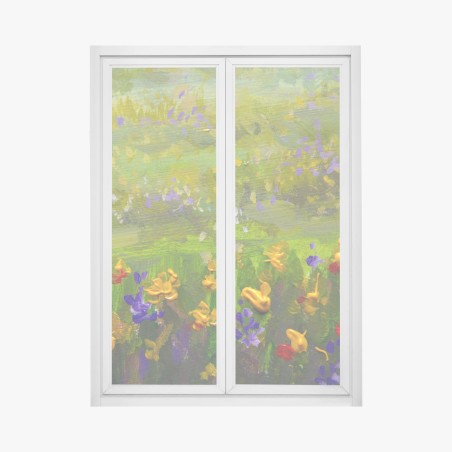 Sticker pour vitres et fenêtres champ de fleurs impressionniste aux touches colorées – Wallnifity®