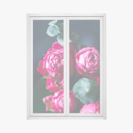 Sticker pour vitres et fenêtres roses fuchsia en gros plan sur fond bleu – Wallnifity®