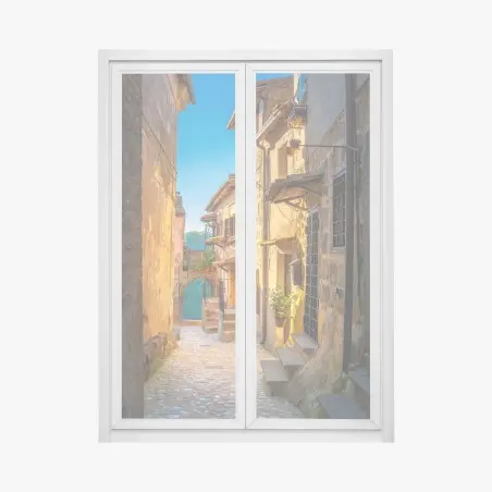 Sticker pour vitres et fenêtres ruelle médiévale au coucher de soleil Toscane – Wallnifity®