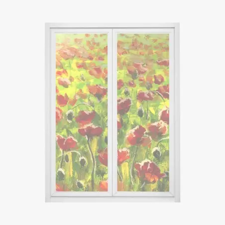 Sticker pour vitres et fenêtres champs de coquelicots au coucher du soleil – Wallnifity®