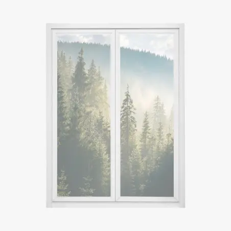 Sticker pour vitres et fenêtres brume matinale sur la forêt d'épicéas – Wallnifity®