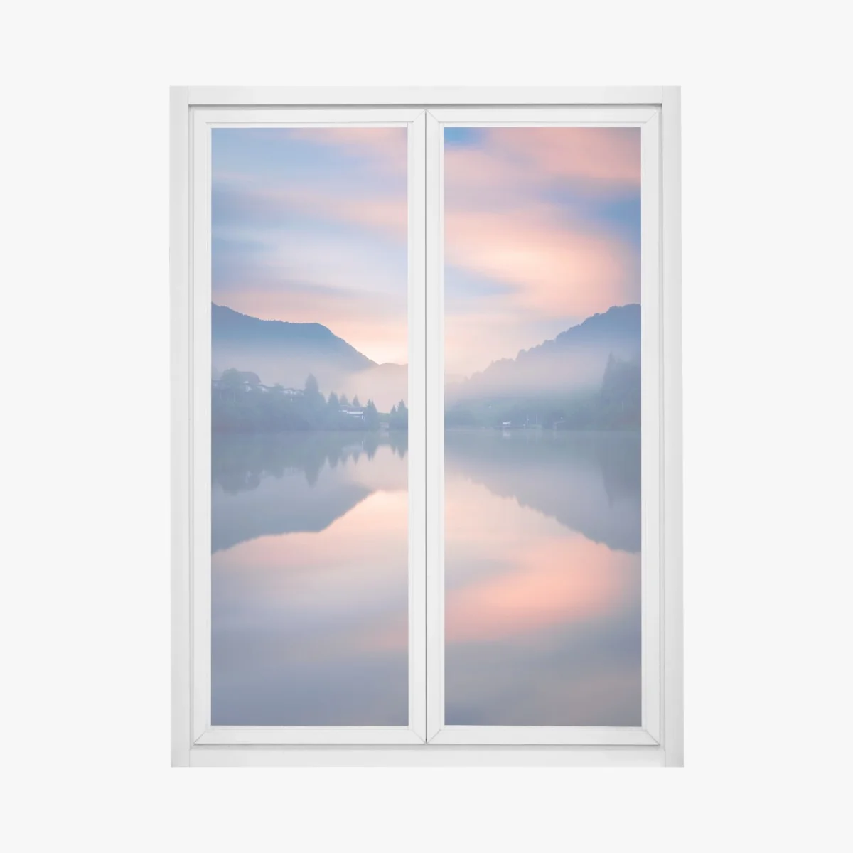 Sticker pour vitres et fenêtres brume matinale au lac de montagne – Wallnifity® Sticker pour vitres et fenêtres brume matinale au lac de montagne – Wallnifity®