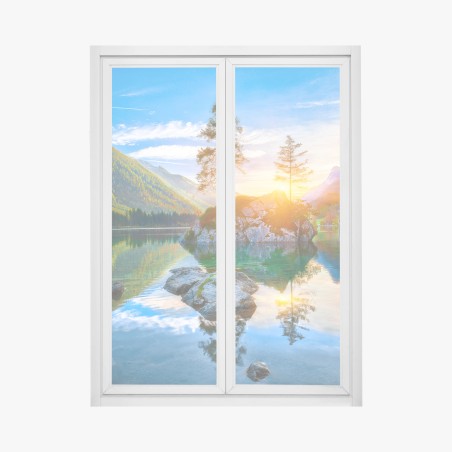 Sticker pour vitres et fenêtres coucher de soleil automnal sur le lac Hintersee, Alpes de Bavière – Wallnifity®