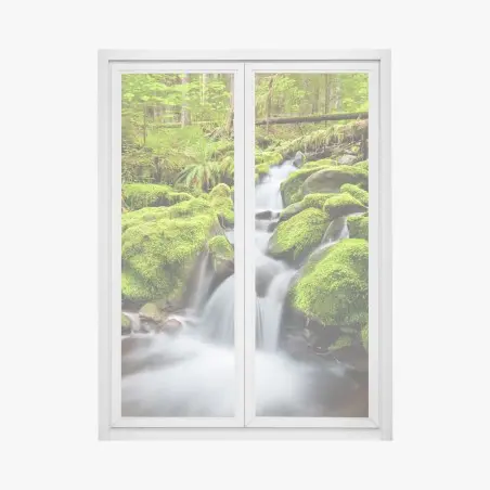 Sticker pour vitres et fenêtres cascade sereine de Sol Duc dans la forêt d'Olympic – Wallnifity®