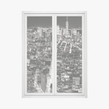 Sticker pour vitres et fenêtres vue nocturne de New York en noir et blanc – Wallnifity®