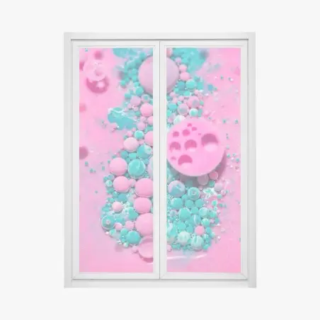 Sticker pour vitres et fenêtres marbre liquide rose et turquoise aux bulles organiques – Wallnifity®