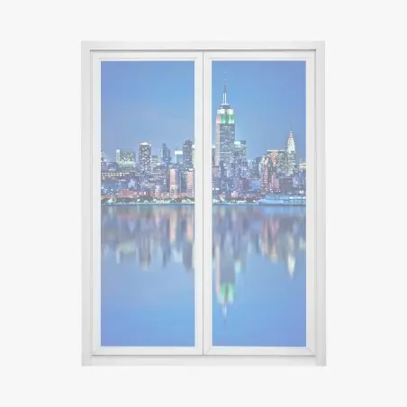Sticker pour vitres et fenêtres panorama nocturne de New York avec reflets – Wallnifity®