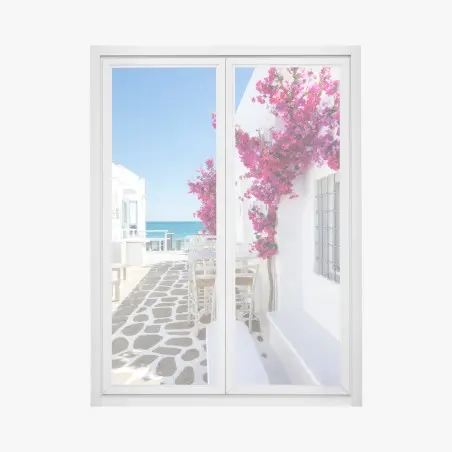 Sticker pour vitres et fenêtres ruelle méditerranéenne au bougainvillier – Wallnifity®