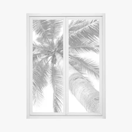 Sticker pour vitres et fenêtres palmier en contre-plongée monochrome – Wallnifity®