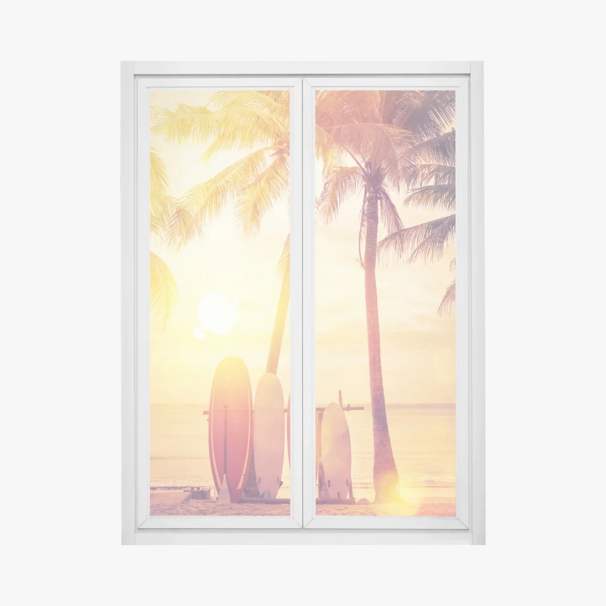Sticker pour vitres et fenêtres coucher de soleil tropical avec planches de surf – Wallnifity® Sticker pour vitres et fenêtres coucher de soleil tropical avec planches de surf – Wallnifity®
