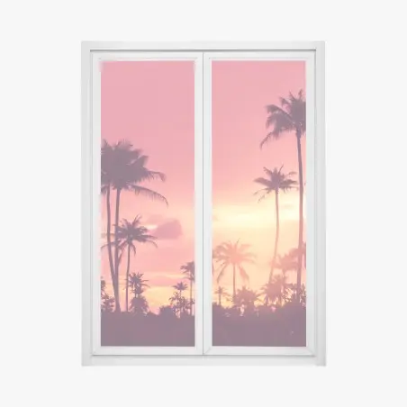 Sticker pour vitres et fenêtres coucher de soleil tropical aux palmiers – Wallnifity®