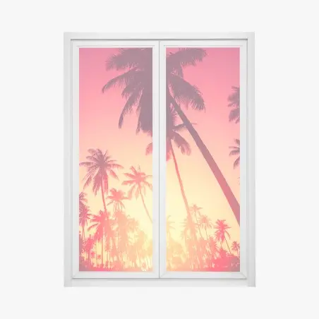 Sticker pour vitres et fenêtres silhouettes de palmiers au coucher de soleil tropical – Wallnifity®