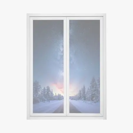 Sticker pour vitres et fenêtres route vers la voie lactée au-dessus d'une forêt enneigée – Wallnifity®