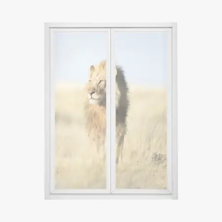 Sticker pour vitres et fenêtres lion majestueux dans la savane – Wallnifity®