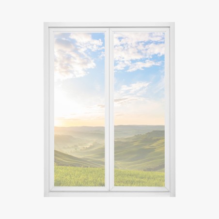 Sticker pour vitres et fenêtres aurore dorée sur collines verdoyantes – Wallnifity®