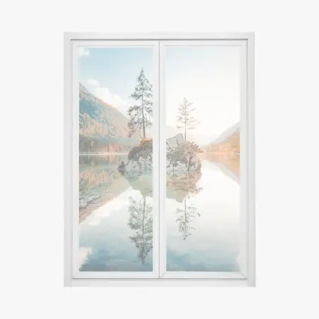 Sticker pour vitres et fenêtres îlot rocheux et reflet sur le lac à Hintersee – Wallnifity®