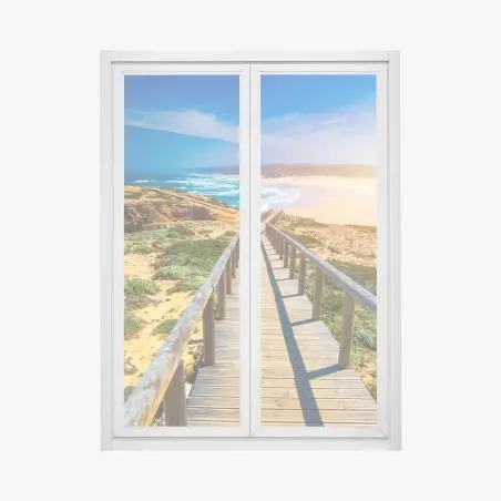 Sticker pour vitres et fenêtres sentier en bois vers la plage de Praia da Bordeira – Wallnifity®