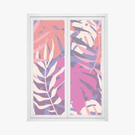 Sticker pour vitres et fenêtres jungle rétro aux feuilles pastel – Wallnifity®