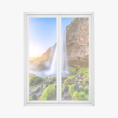 Sticker pour vitres et fenêtres cascade majestueuse de Seljalandsfoss au coucher du soleil – Wallnifity®
