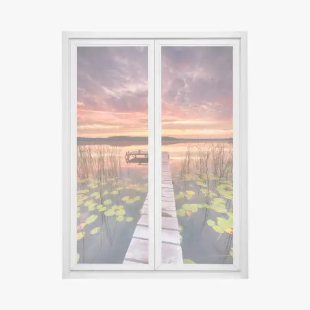 Sticker pour vitres et fenêtres aube dorée sur le lac – Wallnifity®